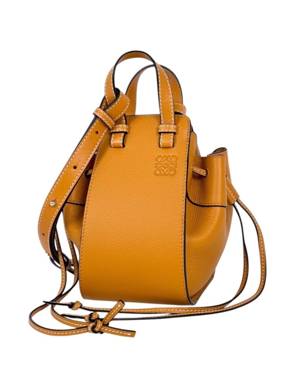Loewe Handbag Hammock Drawstring Mini 2-Way Anagram Leather Brown
